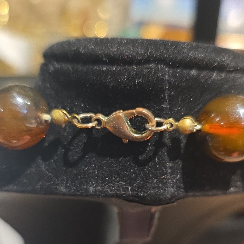 Source Unknown Amber-Tone Brown Bead Necklace - image 2